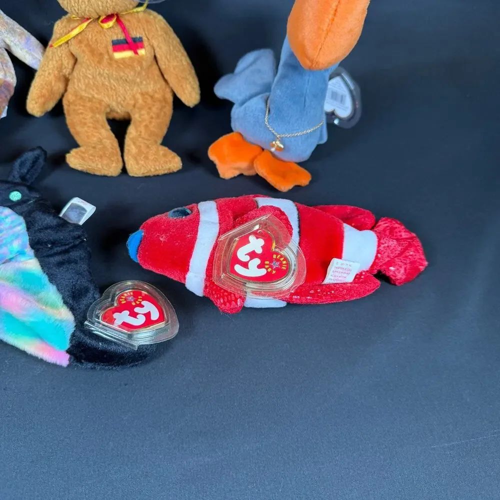 Lot of 8 Ty Beanie Babies Bears Fish Butterfly Dog Plush With Tags Retired